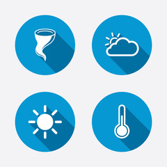 Weather icons. Cloud and sun. Storm symbol.