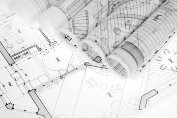 rolls of architecture blueprints & house plans