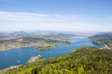 Fototapeta na wymiar View From Observation Tower Pyramidenkogel To Lake Woerth