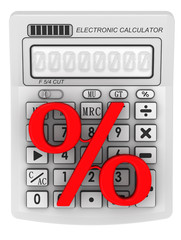 Красный символ процента лежит на электронном калькуляторе