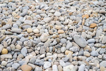 Several stones on beach, different shapes and colors