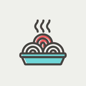 Hot meal in plate thin line icon