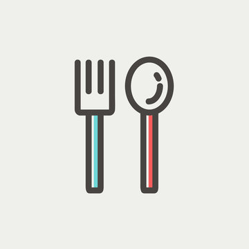 Spoon and fork thin line icon