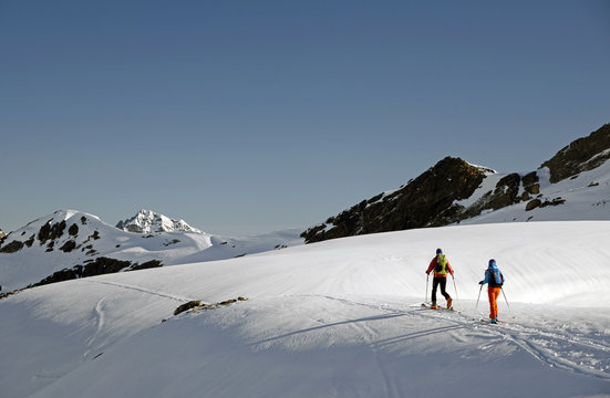 Alpine skiers in Silvretta Gruppe