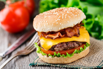 Bacon burger with beef cutlet