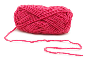 Pink knitting yarn isolated 
