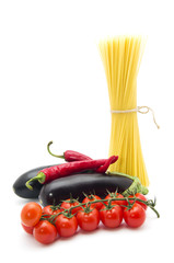 Pasta spaghetti, and vegetables