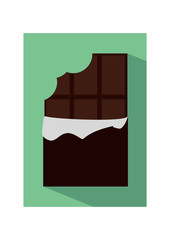 Vector flat icon illustration of unpacked bitten chocolate