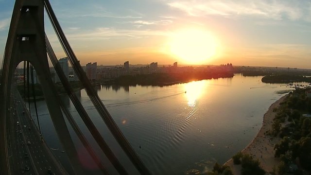 Kiev, Ukraine. Aerial view of  Moscow Bridge over Dnieper