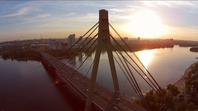 Kiev, Ukraine. Aerial view of  Moscow Bridge over Dnieper