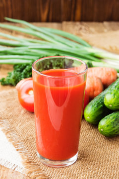 Healthy drink, vegetable juice with ingredients