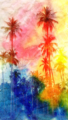 Fototapeta premium Retro watercolor palm