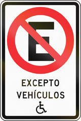 Chilean traffic sign: No parking except vehicles with disabled person