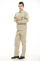 Obraz premium The young engineer various occupation clothing standing in front