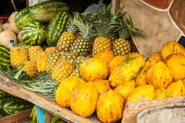 tropical fruits in outdoor market