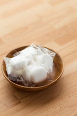 Marshmallow in wooden bowl