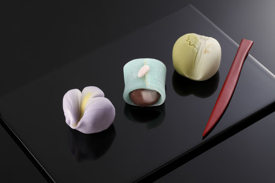 Japanese traditional confectionery cake" wagashi" on plate