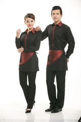 Wear clothing occupation Chinese waiters in white background