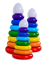 Three toy pyramid from wooden rings