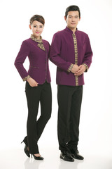 Wear clothing occupation Chinese waiters in white background