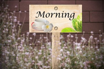 morning signpost in  woodland  vintage floral meadow filter
