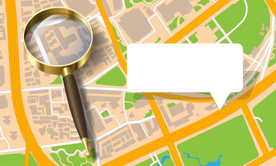 city map with a magnifying glass