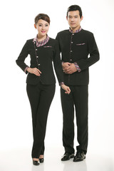 Wear clothing occupation Chinese waiters in white background