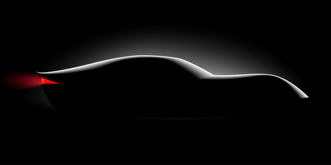 realistic sport car coupe side view in the dark