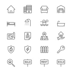 Real estate thin icons
