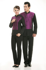 Wear clothing occupation Chinese waiters in white background
