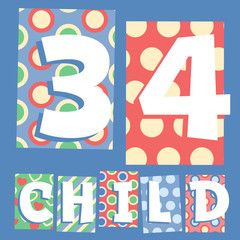 Vector set of cosy countryside children font. Numbers 3 4