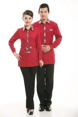 Wear clothing occupation Chinese waiters in white background