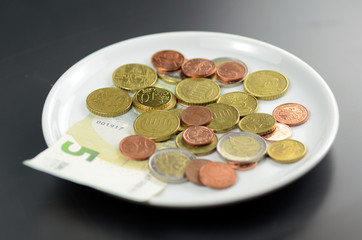 Münzen auf Teller