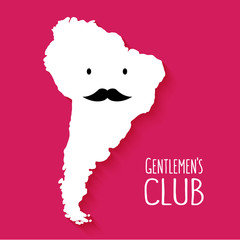 Fun mustache club cartoon South America map vector illustration