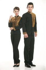 Wear clothing occupation Chinese waiters in white background