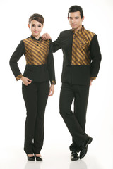 Wear clothing occupation Chinese waiters in white background