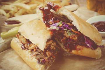 Barbeque Pulled Pork Sandwich with BBQ Sauce.