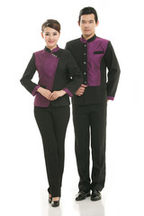 Wear clothing occupation Chinese waiters in white background