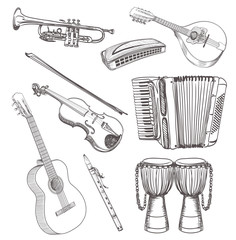 Obraz premium folk musical instruments drawing set
