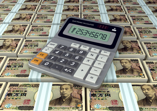3D Calculator on Japan currency banknote