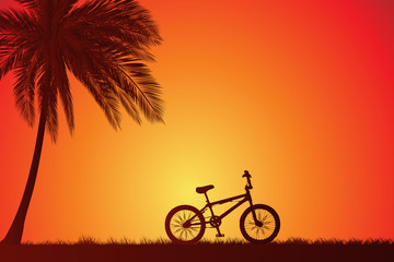 Fototapeta premium The bike with sunset on the meadow