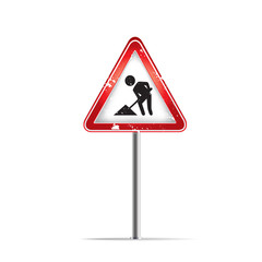 The underconstruction traffic signs on the white background