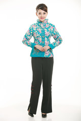 Wearing cotton padded jacket China lady in white background