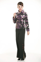 Wearing Chinese clothing waiter in front of a white background