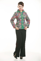 Wearing Chinese clothing waiter in front of a white background
