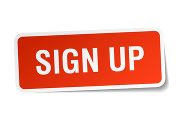 sign up red square sticker 