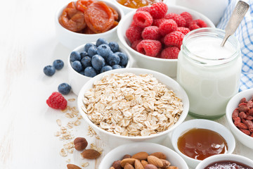cereal and various delicious ingredients for breakfast