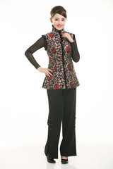 Wearing Chinese clothing waiter in front of a white background