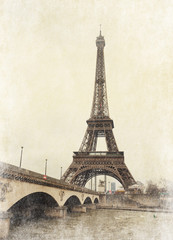 Fototapeta na wymiar Eiffel tower view from Seine river, Paris, France.