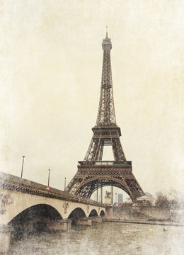Eiffel tower view from Seine river, Paris, France.